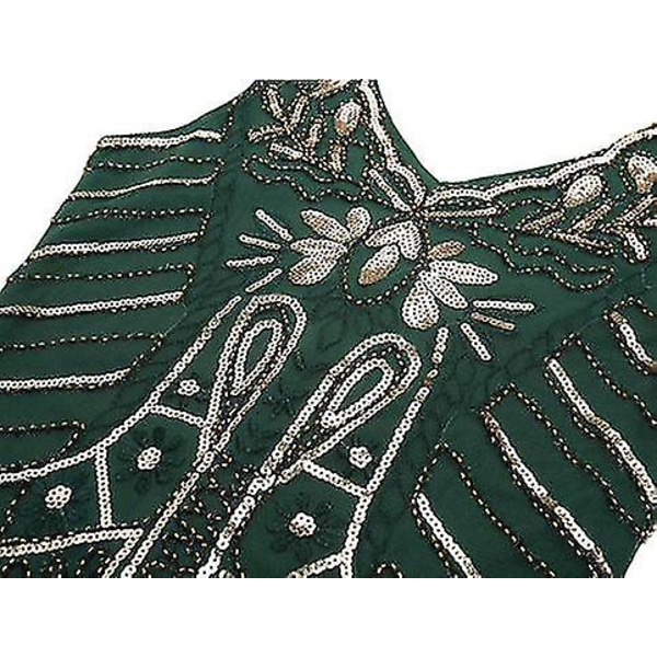 1920'erne Vintage Kvinder Kjole Paillet Beaded Tassels Festkjole S Green