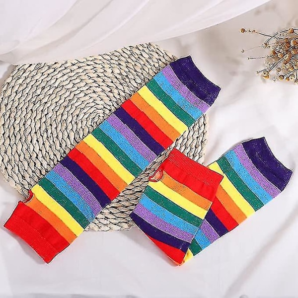 Rainbow Stripes Arm Warmer Fargerike Fingerløse hansker Sleeve For Damer Jenter Carnival Party