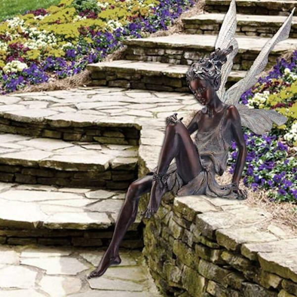Siddende Fairy Statue for Tudor og Turek Have Siddende Fairy Statue Harpiks Håndværk Landskabspleje Havedekoration Fairy Fi