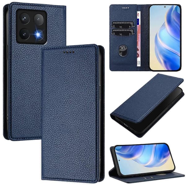 För Xiaomi 14T Pro Plånboksfodral RFID-blockerande Litchi-textur Läder Mobilskal-Mörkblå Multicolor Dark Blue