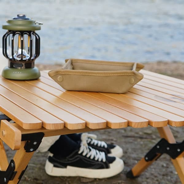 Camping Desktop Organizer Square Khaki Vikbar Bärbar Camping Diverse Box Bricka för utomhusresor L 30cm