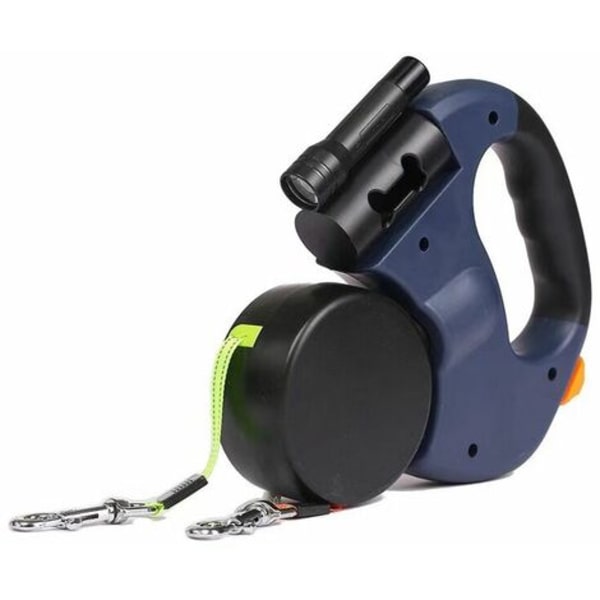 Uttrekkbart dobbel hundebånd med to 3 meter lange snorer, 360° flokefri dobbel hundebånd for turgåing med to hunder opptil 5