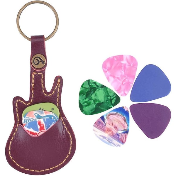 Guitar Picks Case Lærplukk nøkkelring Gitar Picks Holder Plectrums Case Bag med 5 stk Gitar Picks Gift (gitar Pick Case-kaffefarge) Guitar Pick CaseCoffee Color