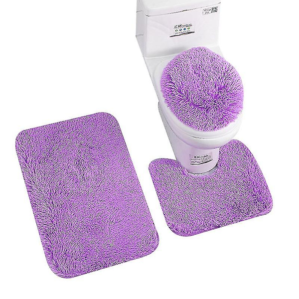 3 kpl kylpyhuoneen wc- set, liukumaton kylpymatto Purple