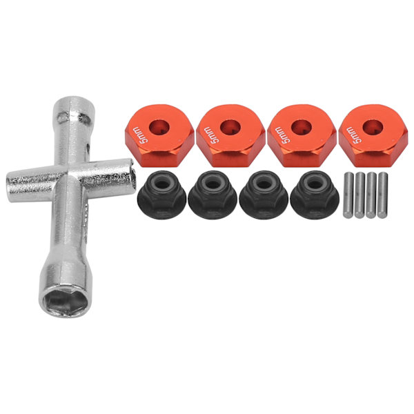 RC Cykelnav Axeladapter Set 12mm 5mm M4 Låsmutter Röd