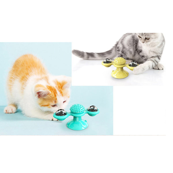 Funny Cat Stick Cat Toy, Funny Windmill Kitty Balance Car Cat Pole, Funny Feather Cat Legetøj (Turning Windmill Lake Blue)