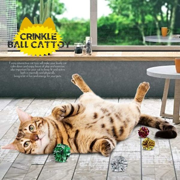 Multicolor 5CM ringer papper 25st rolig katt ringer original polyester film papper boll crinkle ball kattleksak,