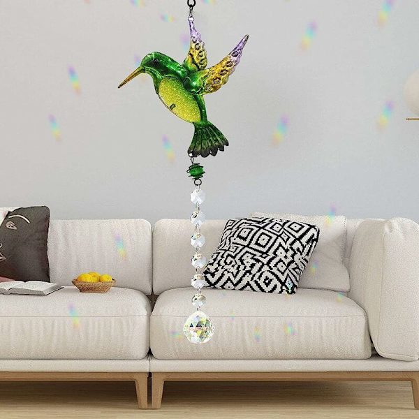 Crystal Suncatcher Green Hummingbird riippuva riipus, sateenkaariprisma-kattokruunu, kattokruunujen valmistaja Koristeellinen ikkuna Suncatcher kotipuutarhasisustus