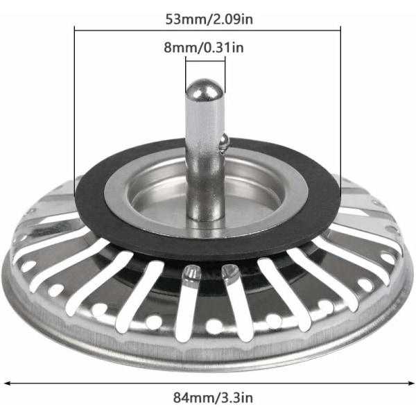 2 stk Vask si/vaskprop Vaskprop hul Køkken/badeværelse si Diameter 84mm med kugleende, rustfrit stål