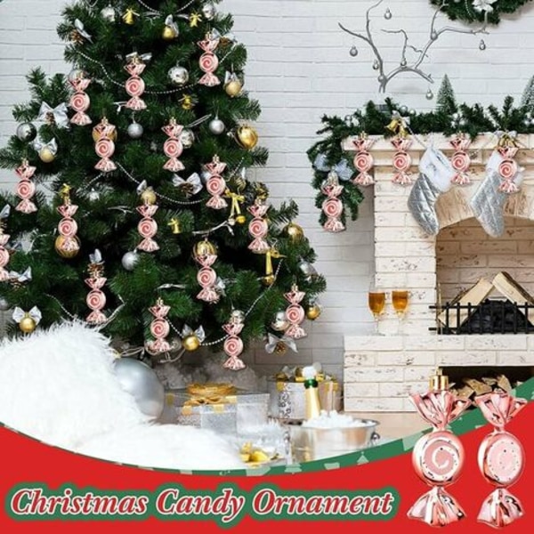 24 st Julgodisprydnader Candy Cane Julgran Plasthängande prydnader Pepparmyntsgodis Swirl Dekorationer