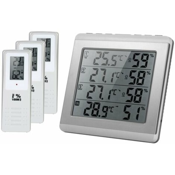 Hygrometer med digitalt LCD-termometer, 3 eksterne sendere