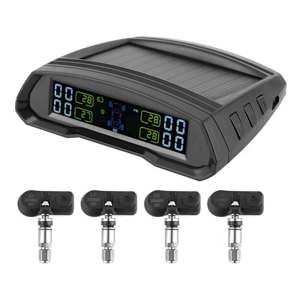 Trådløs Dæktryksalarm Overvågning Sol/USB Strøm TPMS Digital LCD Display Sensor