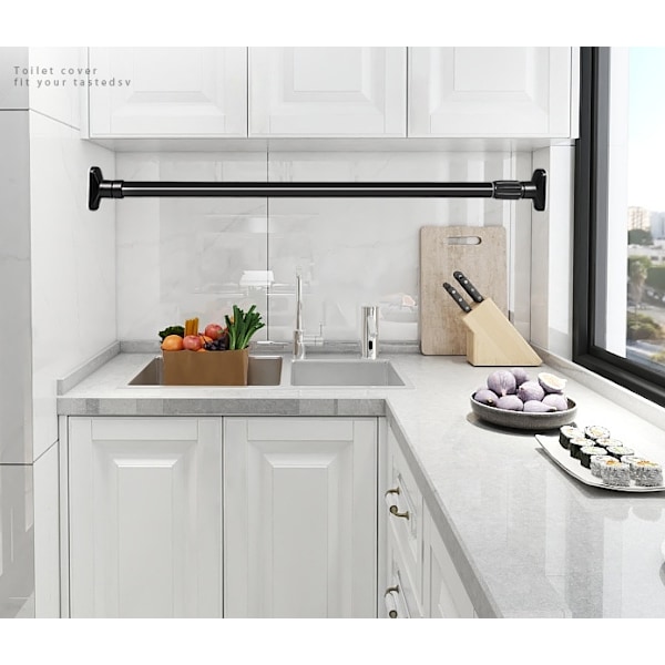 Svart 90-160cm No Punching Infällbar duschdraperistång,
