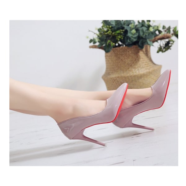 Røde sål høje hæle stilettos kvinders high-end temperament enkle sko stor størrelse spids tå Pink 43