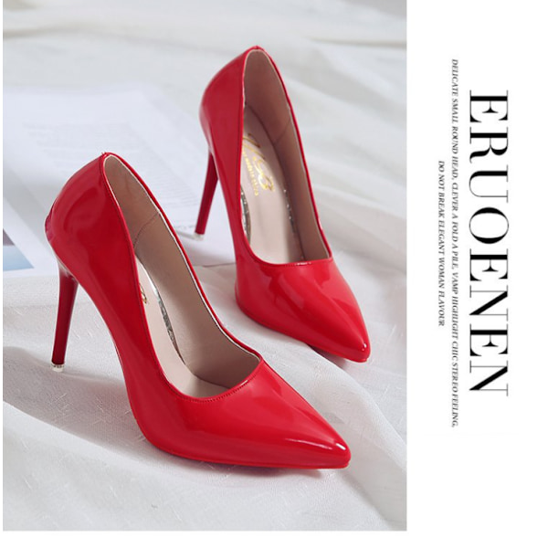 Røde sål høje hæle stilettos kvinders high-end temperament enkle sko stor størrelse spids tå Red 41