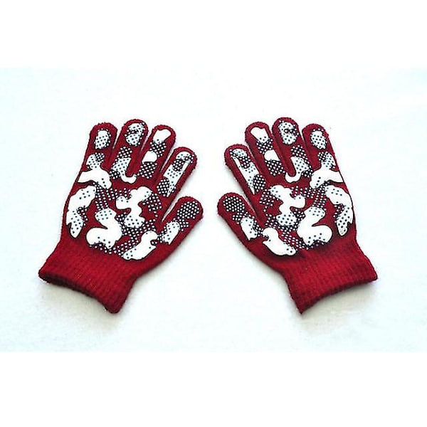Warmom Barn Vinter Varma Stickade Handskar Barn Handskar Pojke Flicka Utomhussport Halkfri kamouflage Pvc Offset Handskar För 5-11 år