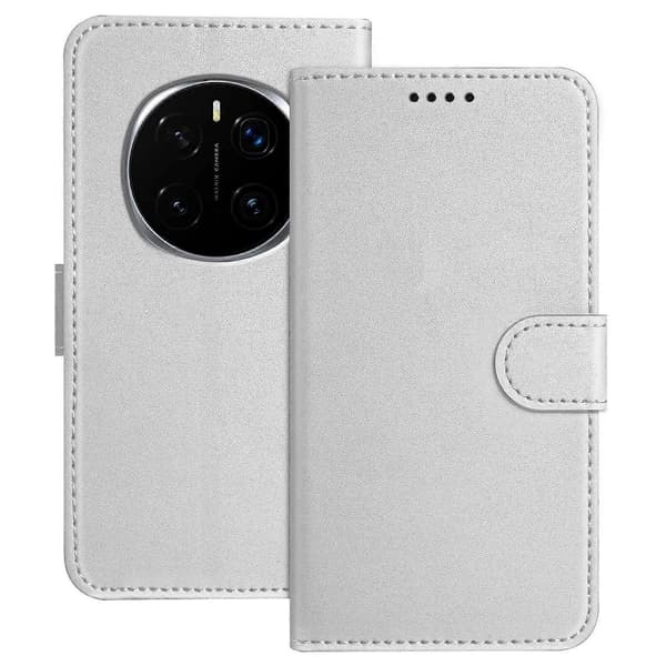 För Honor Magic7 5G Läderfodral Plånboksställ Enfärgad Anti-dropp Telefonfodral-Silver Multicolor Silver