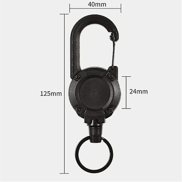 Optrækkeligt fjederwirereb Taktisk nøglering Heavy Duty karabinhage nøgleringe til udendørs camping, fiskeri, jagt Black 2 pcs
