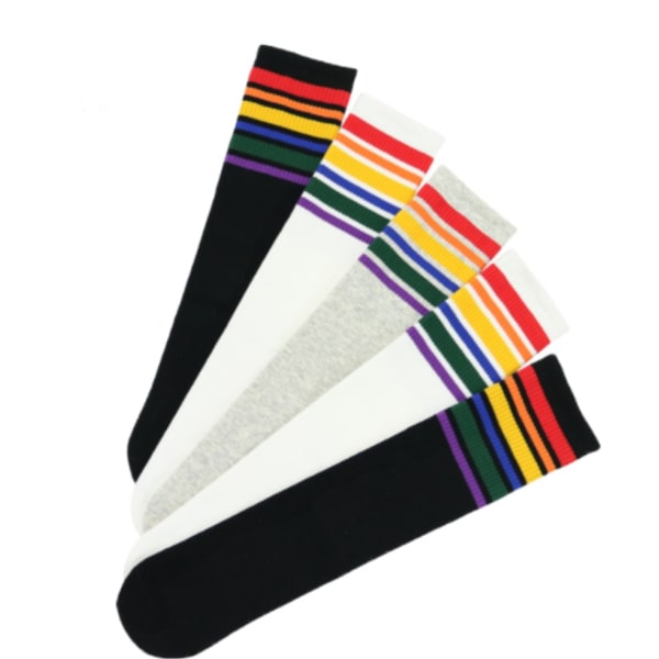 Korealainen versio lasten sateenkaarisukista ilman kantapäätä suoria sukkia raidalliset jalkapallosukat polven yläpuolella (3 väriä one size ),