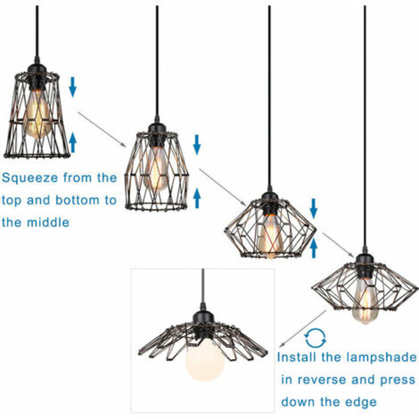 i 1 DIY Retro Pendant Lysekrone E27 Shade for Soverom Stue Bar Svart 1stk - Svart