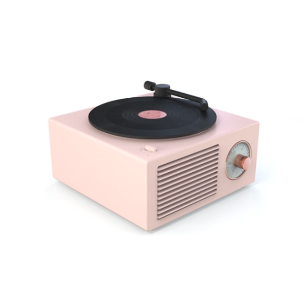 Liten trådløs skrivebordsretro multifunksjonell lyd Bluetooth vinylplatespiller (rosa)