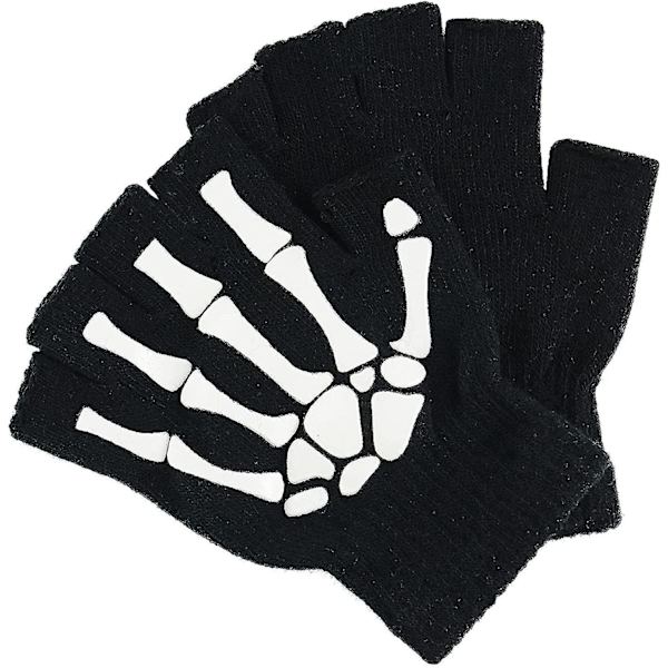 Skeletthandskar-lysande Stretchy Costum Handskar Fingerless Skull Handskar Ett par