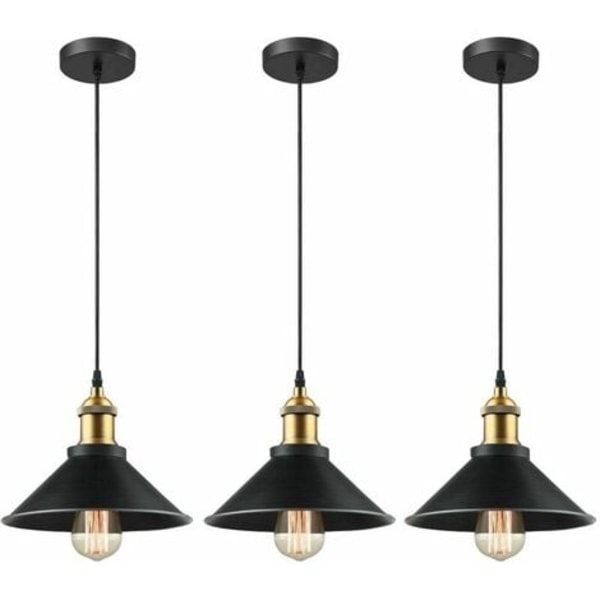 3x retro pendel industridesign Edison loftslampe E27 metal lysekrone pendel, Ø 22 cm, sort