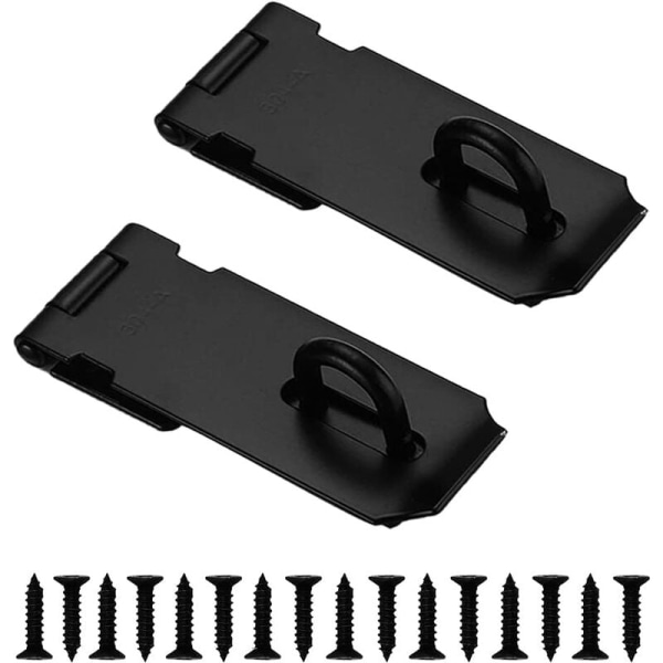 2-delat dörrhänglås, Hasp Hasp Hasp Lock Dörrspärr med skruvar, 4 tums häfthänglås, rostfritt stål matt svart finish，