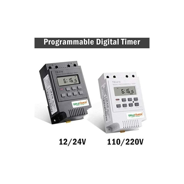 1x TM616 relébryterprogrammerer, 12V timerplan Elektrisk ukentlig digital timerbryter med LCD digital skjerm - Hvit，