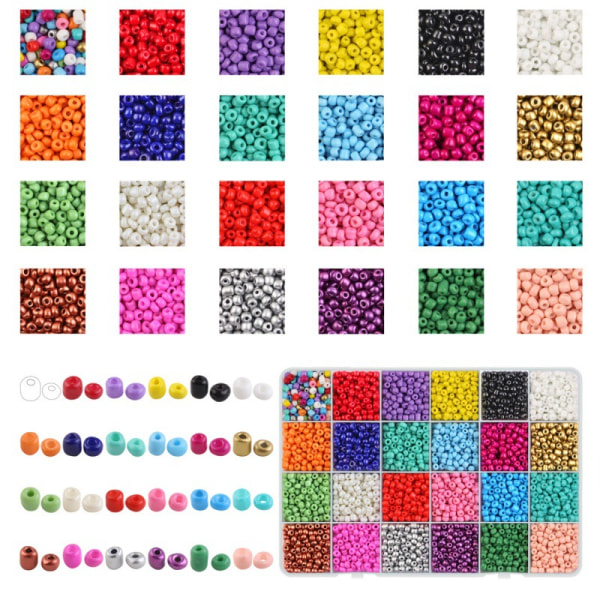 2/3/4 mm hirseperler 24 farger i eske løse perler DIY smykker Klær perler korssting Håndlaget tilbehør -Farge 3MM