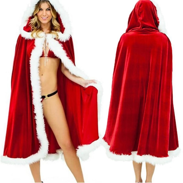 kvinnor christmas cape kostym röd cape vinter huva klocka 120cm
