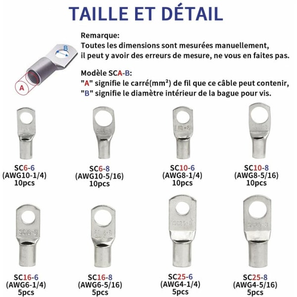 60 stk. elektriske hylstre i æske fortinnet kobber krympe/loddestik til 6m㎡, 8m㎡, 10m㎡, 16m㎡, 25mm㎡