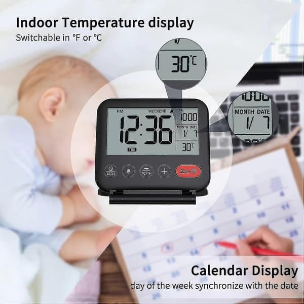 [HT]Digital Reseväckarklocka Mini Bärbar LCD-display Klocka med Bakgrundsbelysning