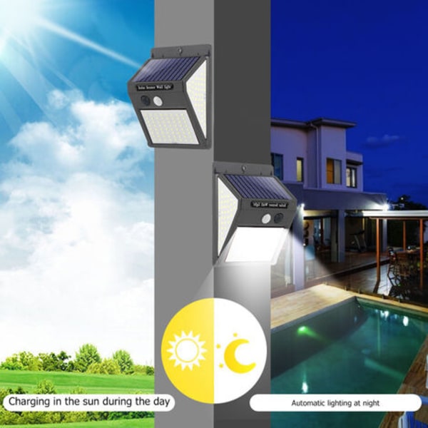 4stk 140 Led Solar Vanntett Utendørs Vegglampe Pir Bevegelsessensor Hageterrasse
