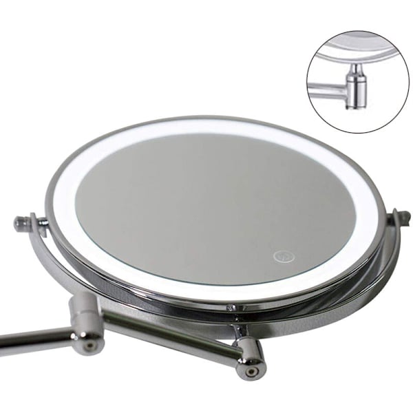 Blank silver 7 tum rund botten LED touch rocker light spegel badrumsspegel smart touch dimbar spegel,