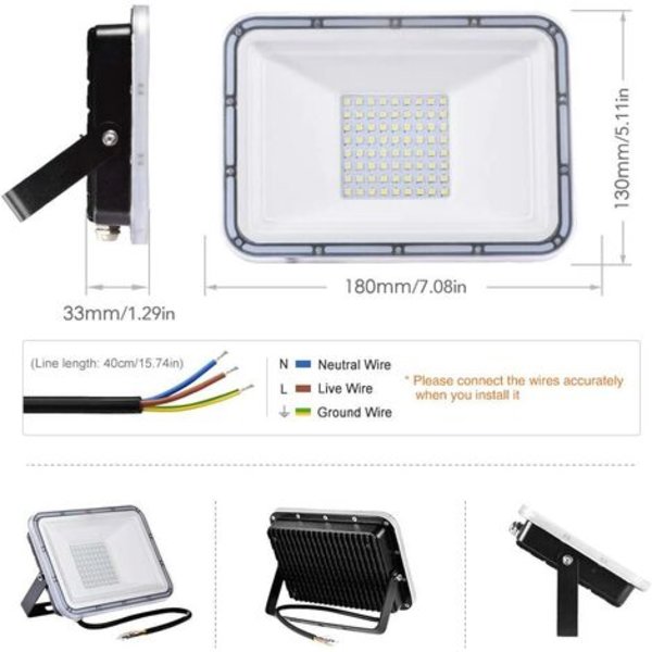 50W utomhus LED strålkastare Vattentät IP67 6500K Cool vit utomhus LED strålkastare 4500LM LED strålkastare utomhus Securit