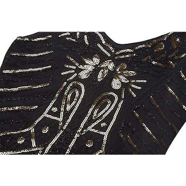 1920-luvun vintage naisten mekko paljeteilla koristeltu helmitupsut juhlamekko S Black