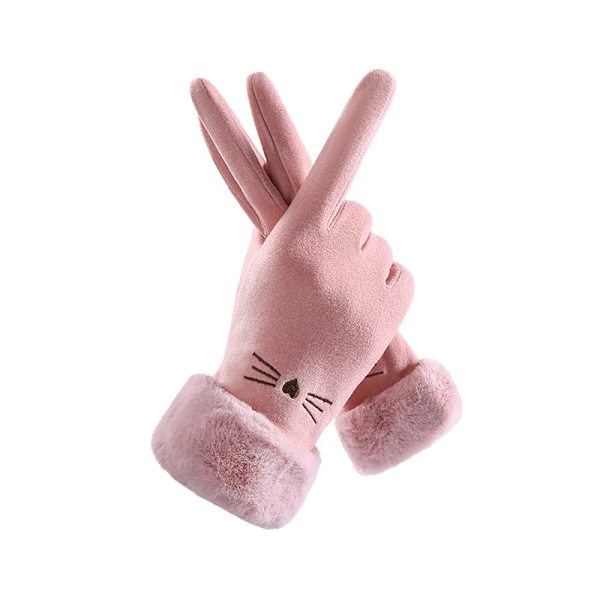 Naisten talvihanskat plus samettia paksu lämmin sisällä söpö saksalainen samettikosketusnäyttö syksyn ja talven kylmänkestävä sähköauto Pink Gloves