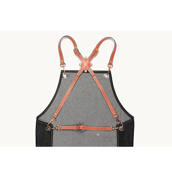 Mode jeansförkläde, arbetskläder förkläde (Cross brun bälte jeansring C svart),