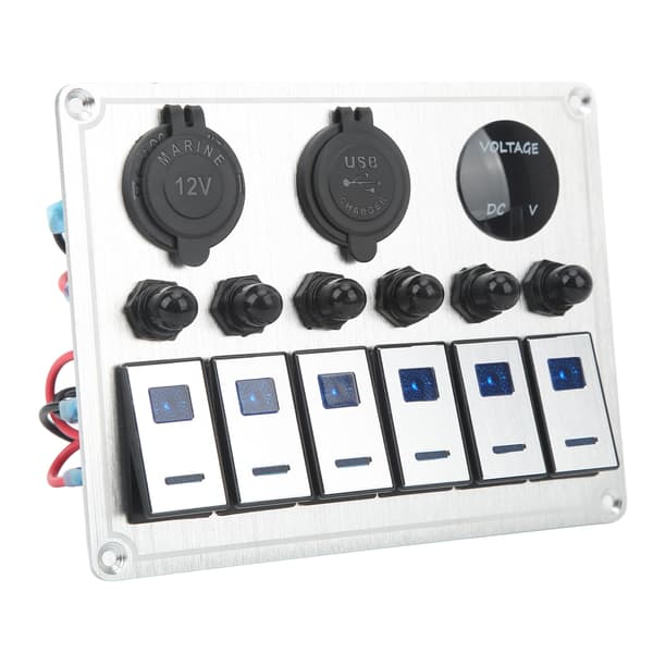 6 Gang On Off Rocker Switch Panel Vandtæt Switch Panel med 2 Blå LED til Bil RV UTV