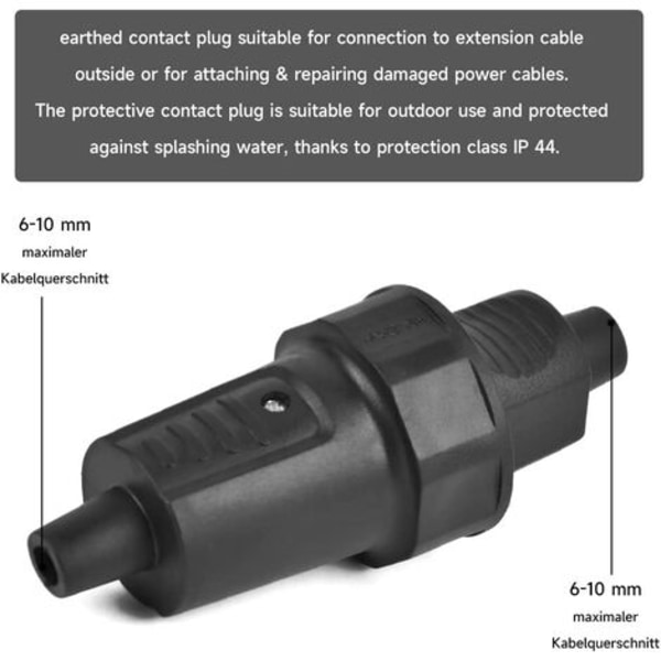 IP44 hanstik og 3 hunstikkontakter, 2 ben 250V 16A elstik IP44 elstik med gummi vandtæt elektricitet