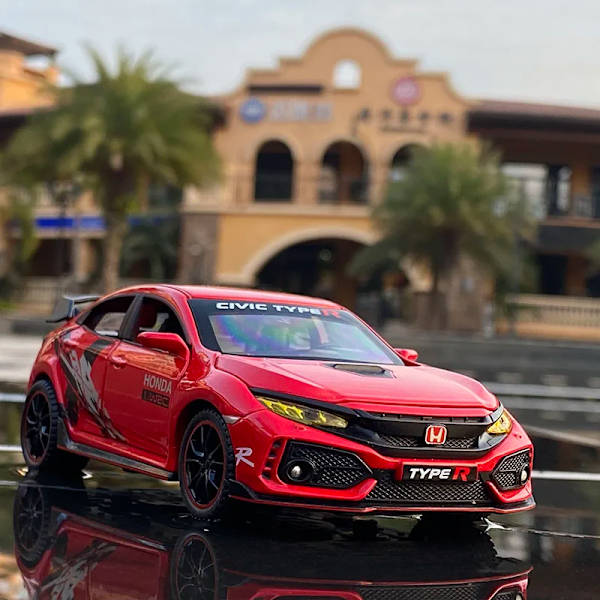 1/32 HONDA Civic Typ R FK8 Legering Bilmodell Diecast Metal Leksaksfordon Bilmodell Simulointi Ljud Ljussamling Barnleksakspresent Red