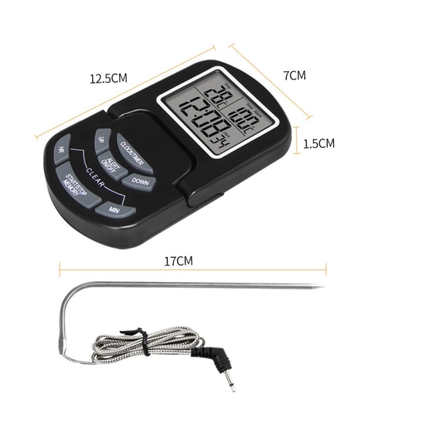 Rustfrit stål sonde digitalt madlavning termometer Alarm Timing Grill kød termometer