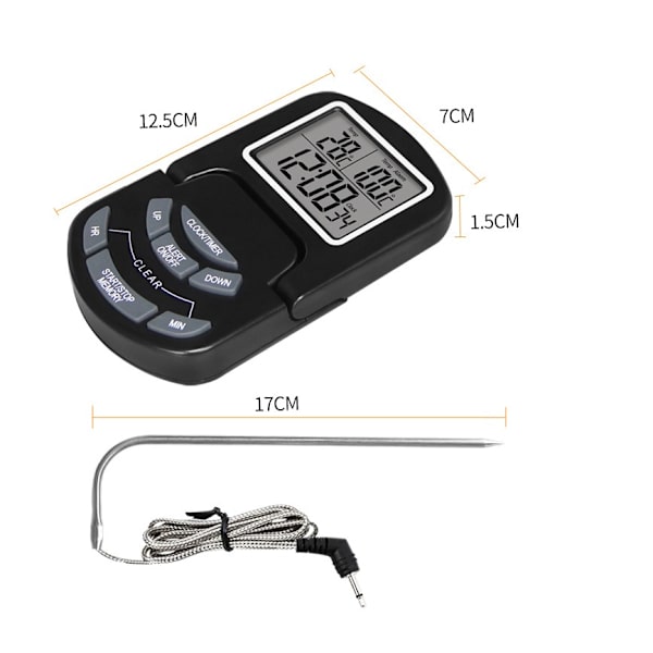 Rustfritt stål sonde digitalt matlaging termometer Alarm Timing Grill kjøtt termometer