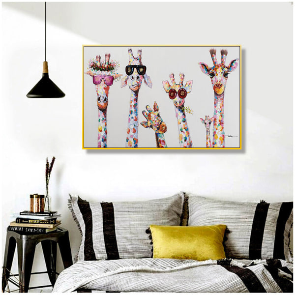 Giraffe familie lærred maleri børneværelse dekoration maleri (D191 (30X60cm uden ramme)), smuk, dekorativ
