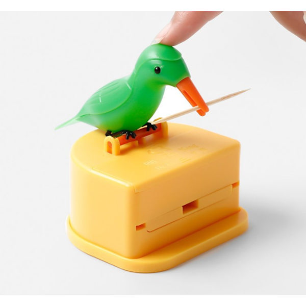 Grön fågel gul botten automatisk pop-up fågel tandpetare burk smart fågel peck tandpetare box typ tryck smart tandpetare burk