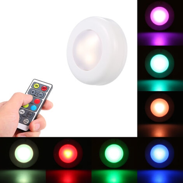 Rund RGB LED skabslys med batteridrevet Timing Dimmer Remote, 6 stykke sæt - 6 stykke sæt