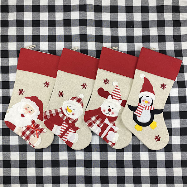 Kreative julesokker Julemand Snemand Elg Gavepose Stor slikpose Julepynt vedhæng (4 stykker Old Man + Snowman + Deer + Penguin)