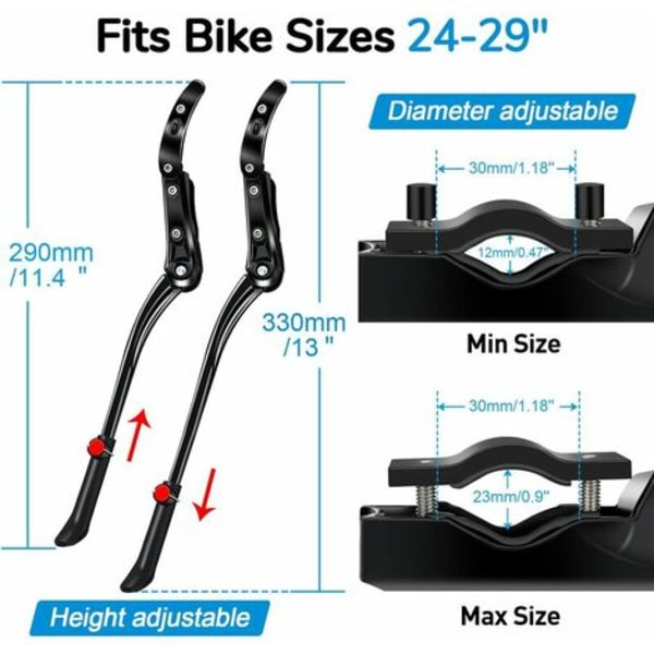 Sykkelstativ 300 MM justerbart sykkelstativ i legert med sklisikre gummifot sidestøtte Universal for Mountain Cy