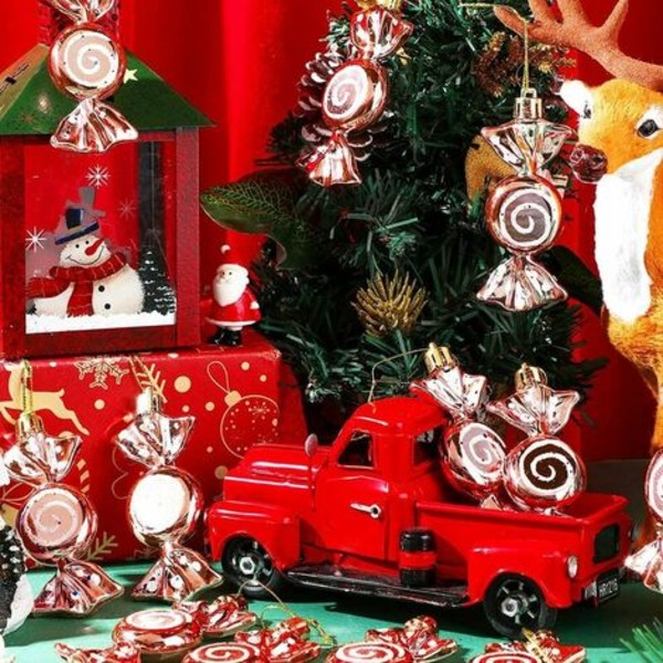 24 st Julgodisprydnader Candy Cane Julgran Plasthängande prydnader Pepparmyntsgodis Swirl Dekorationer